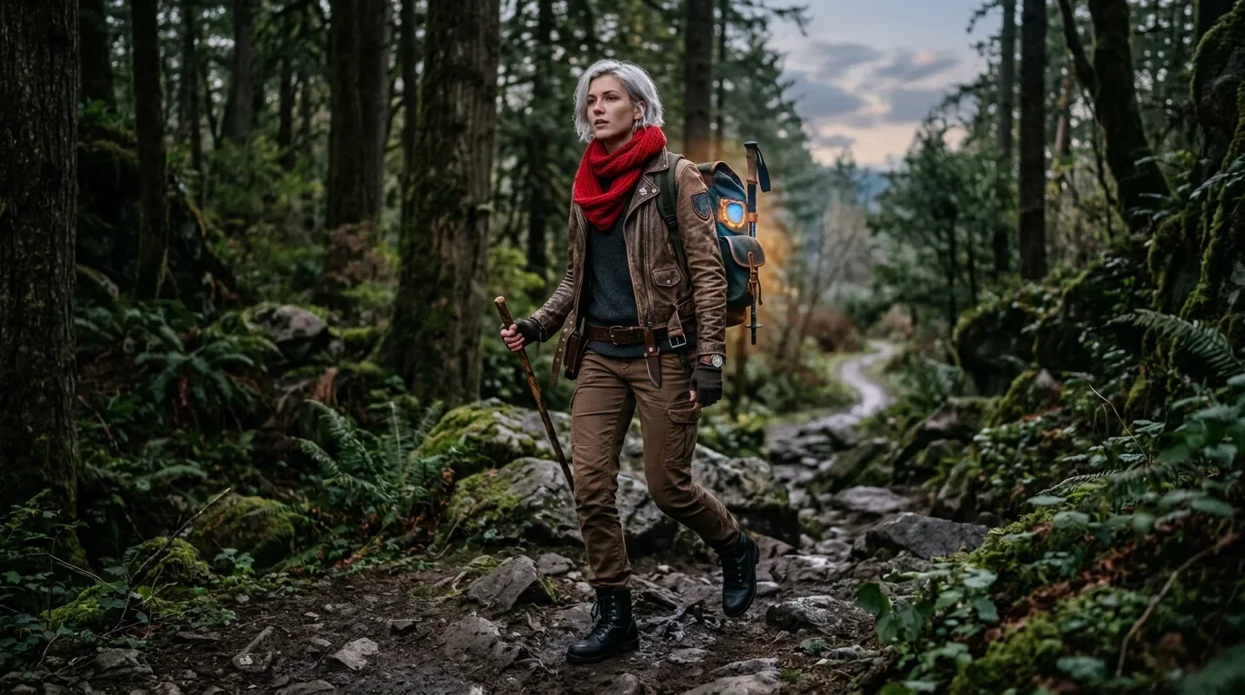 A aparência e o traje do personagem permanecem totalmente consistentes em cenários em mudança — desde uma caminhada lenta por uma cidade futurista, até uma corrida por uma floresta exuberante, e saltos através de um vasto deserto.